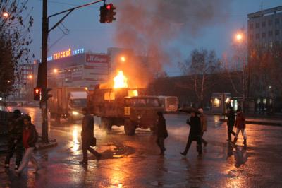 Взрыв автомобиля в Новосибирске