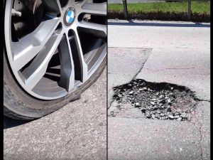 Новосибирец на BMW лишился колес из-за ям на Ипподромской