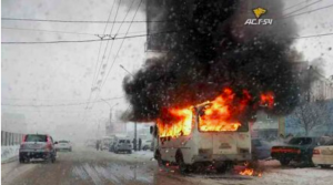 На площади Маркса в Новосибирске загорелся пассажирский автобус