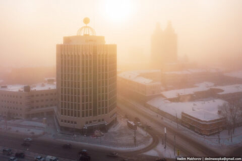 Фотограф Вадим Махоров снял замерзающий Новосибирск с высоты