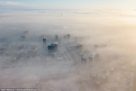 Фотограф Вадим Махоров снял замерзающий Новосибирск с высоты