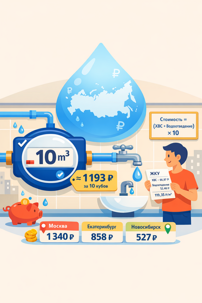 Сколько стоит 10 кубов воды холодной по счетчику в 2026 году: тарифы по городам России и формула расчета