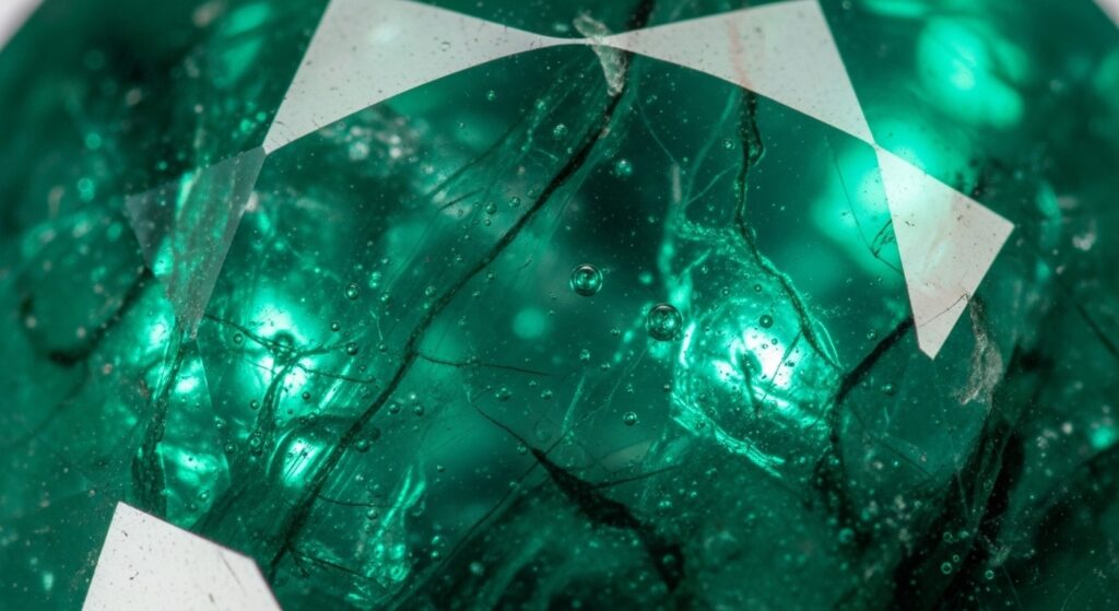 Крупный план изумруда с включениями